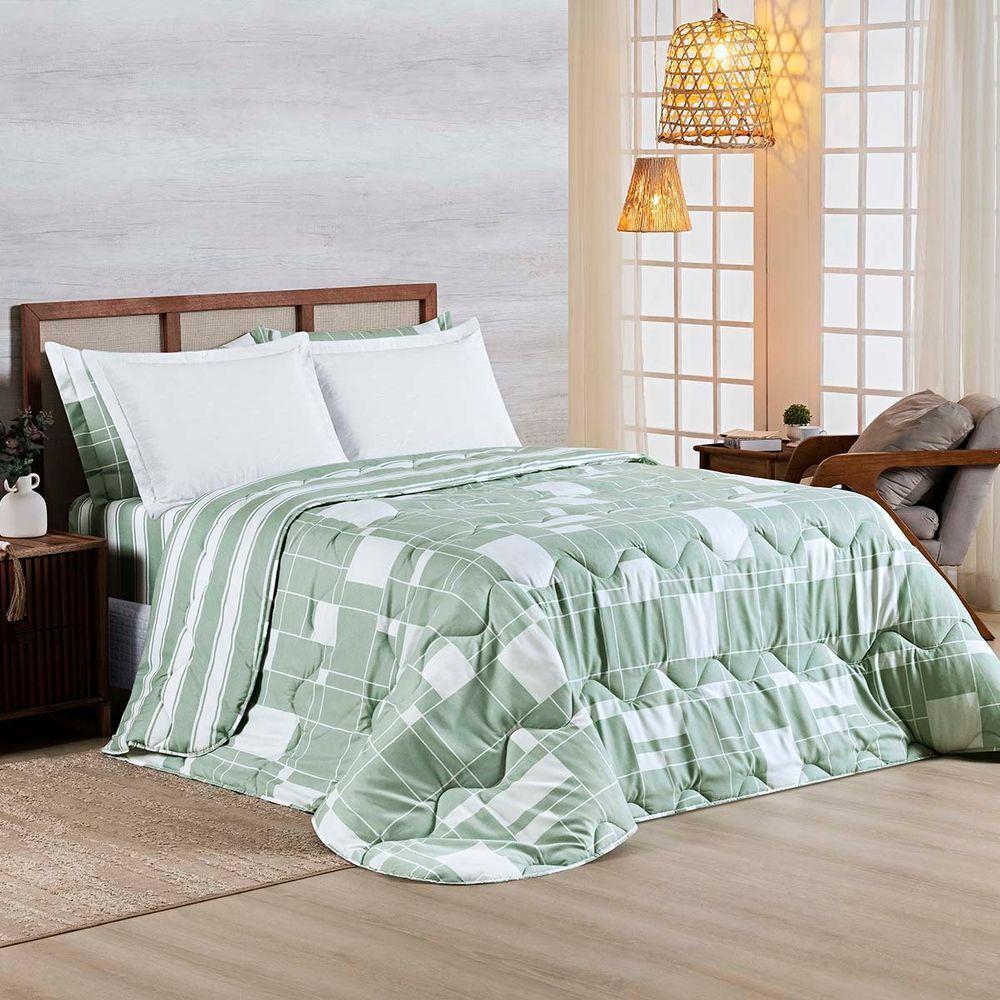 Edredom Cobertor Belle Queen 400 Fios Dupla Face Estampado Quadriculado Verde - 2