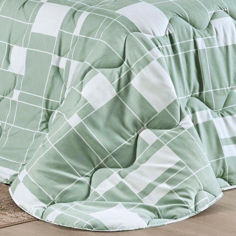 Edredom Cobertor Belle Queen 400 Fios Dupla Face Estampado Quadriculado Verde - 3