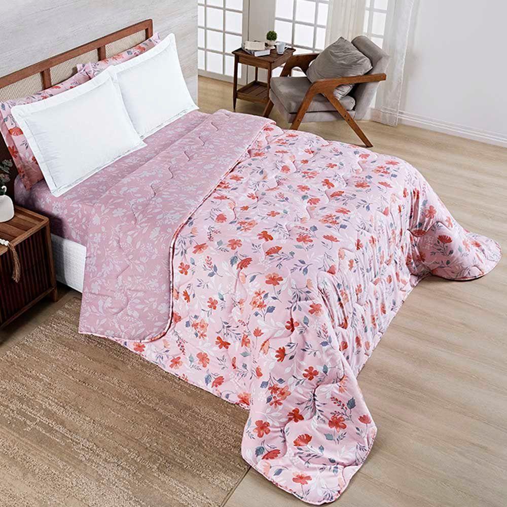 Edredom Benim Queen 01 Peça Micropercal 400 Fios Dupla Face Estampado - Flora Rosa - 100% Poliéster - 1