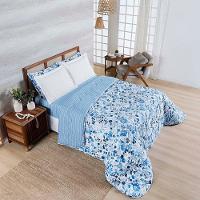 Edredom Cobertor Belle Super King 400 Fios Dupla Face Estampado Florido Azul - 1