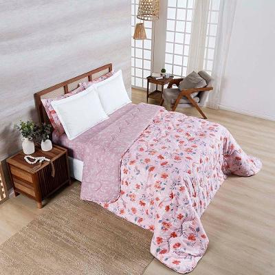 Edredom Cobertor Belle Queen 400 Fios Dupla Face Estampado Floral Rosê