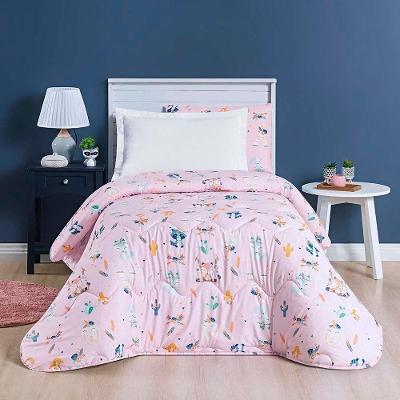 Edredom Joy Kids Infantil Solteiro 01 Peça Micropercal 200 Fios Dupla Face Estampado - Foxy Rosa - 100% Poliéster