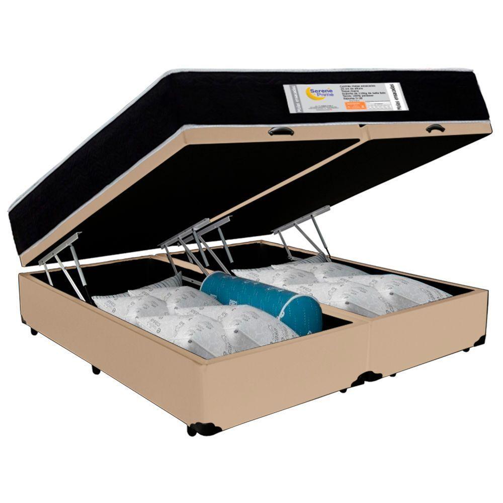 Cama Box Baú Queen Bipartido Sintético + Colchão Molas Ensacadas Sereneprime Sonnolux 158x198x69 Bege - 8