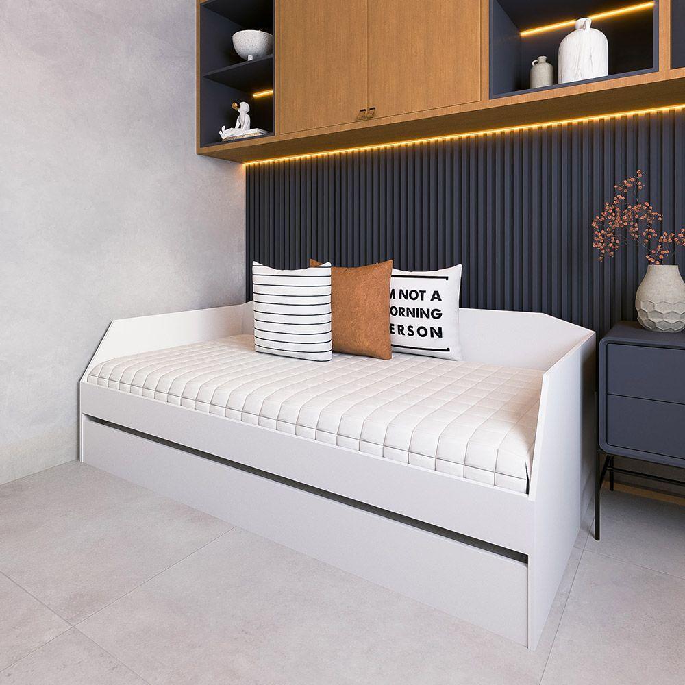 Cama Com Cama Auxiliar Com Rodízio Solteiro E Infantil Em Mdf Premium Duo Branco - 1