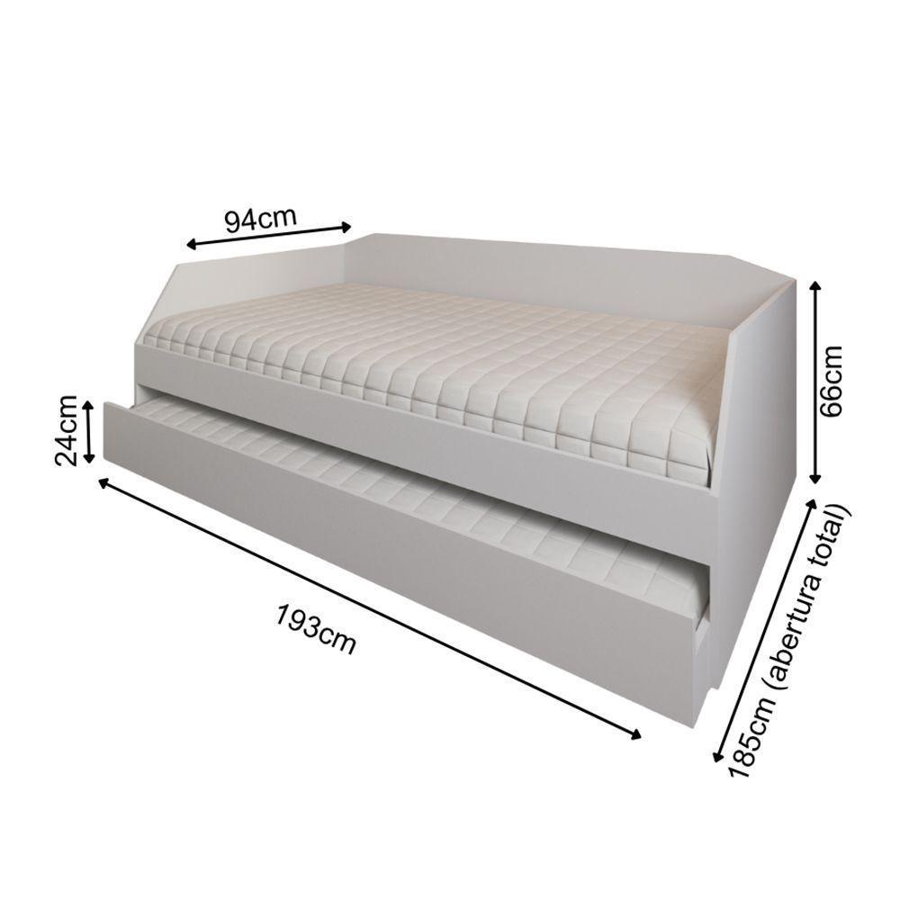Cama Com Cama Auxiliar Com Rodízio Solteiro E Infantil Em Mdf Premium Duo Branco - 3