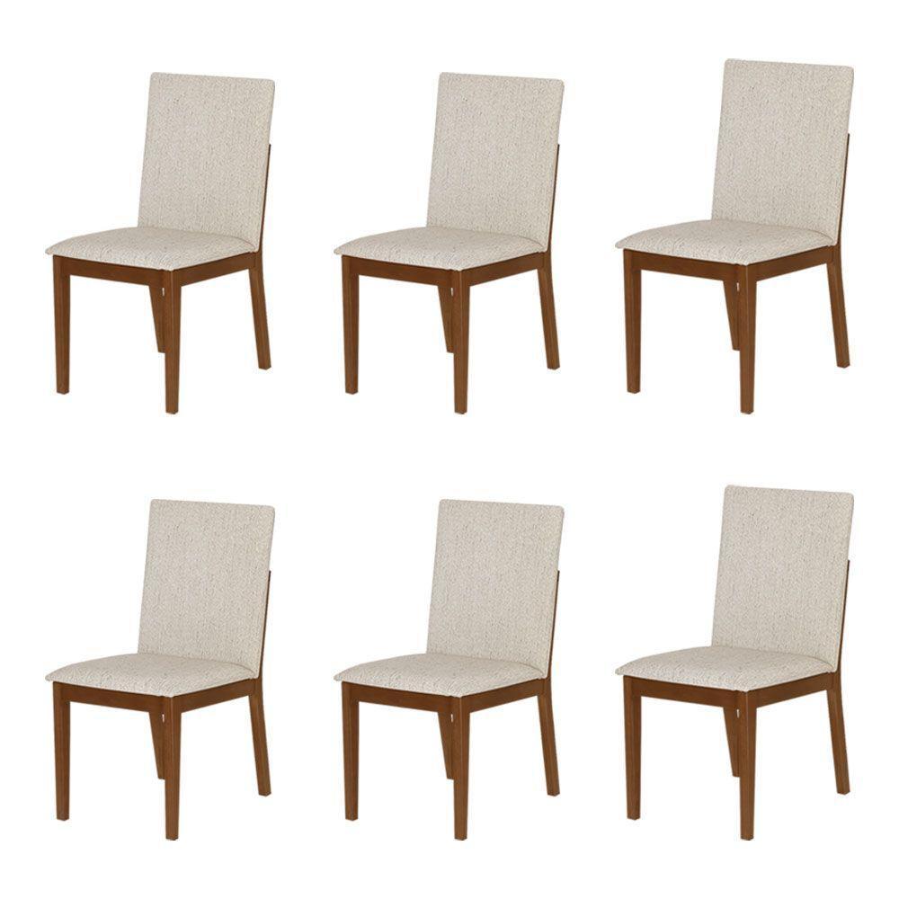 Conjunto 6 Cadeiras De Jantar Sofia Conforto Estofada Jequitibá Nozes Linho Bege - 1