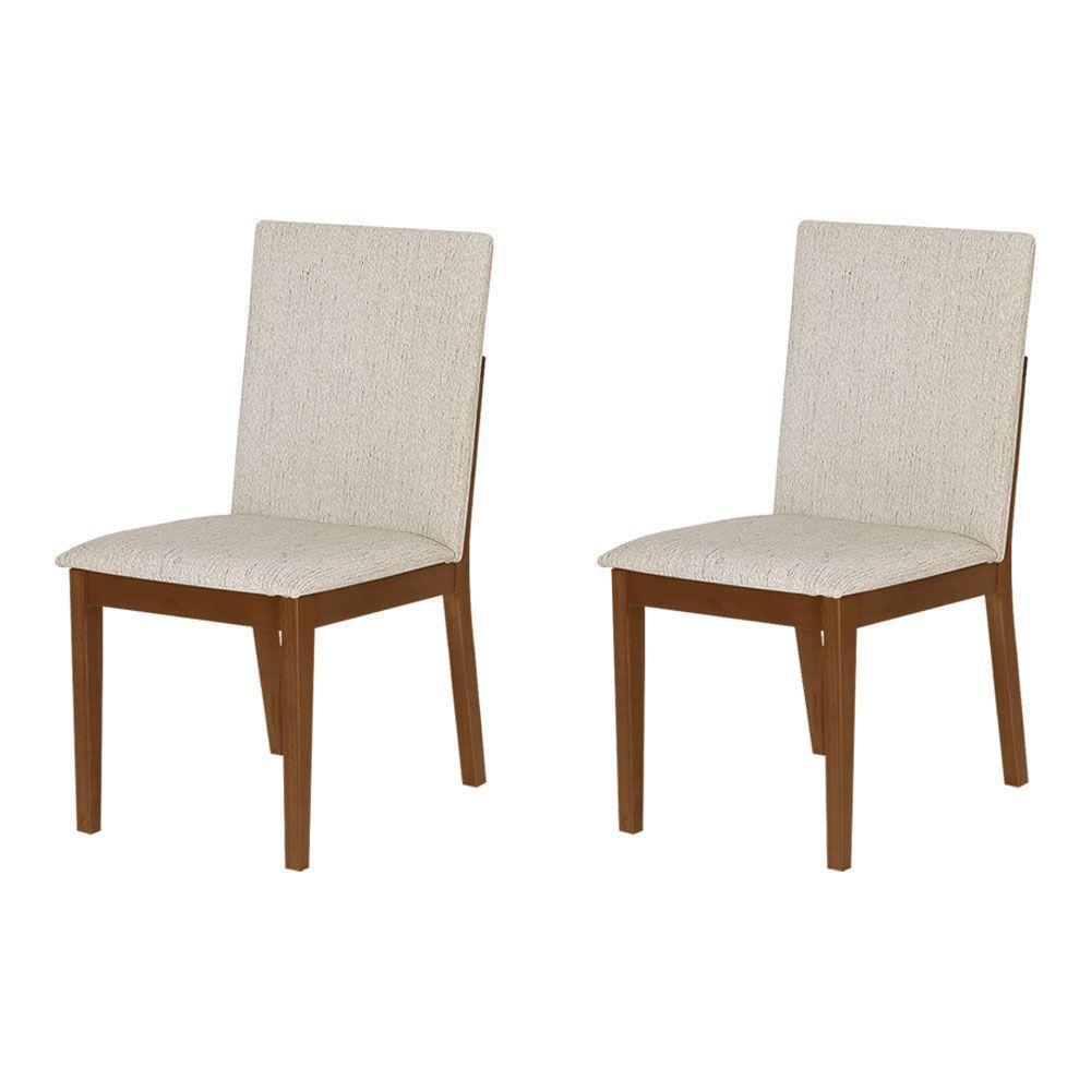 Conjunto 2 Cadeiras De Jantar Sofia Elegante Madeira Jequitibá Nozes Bege - 1