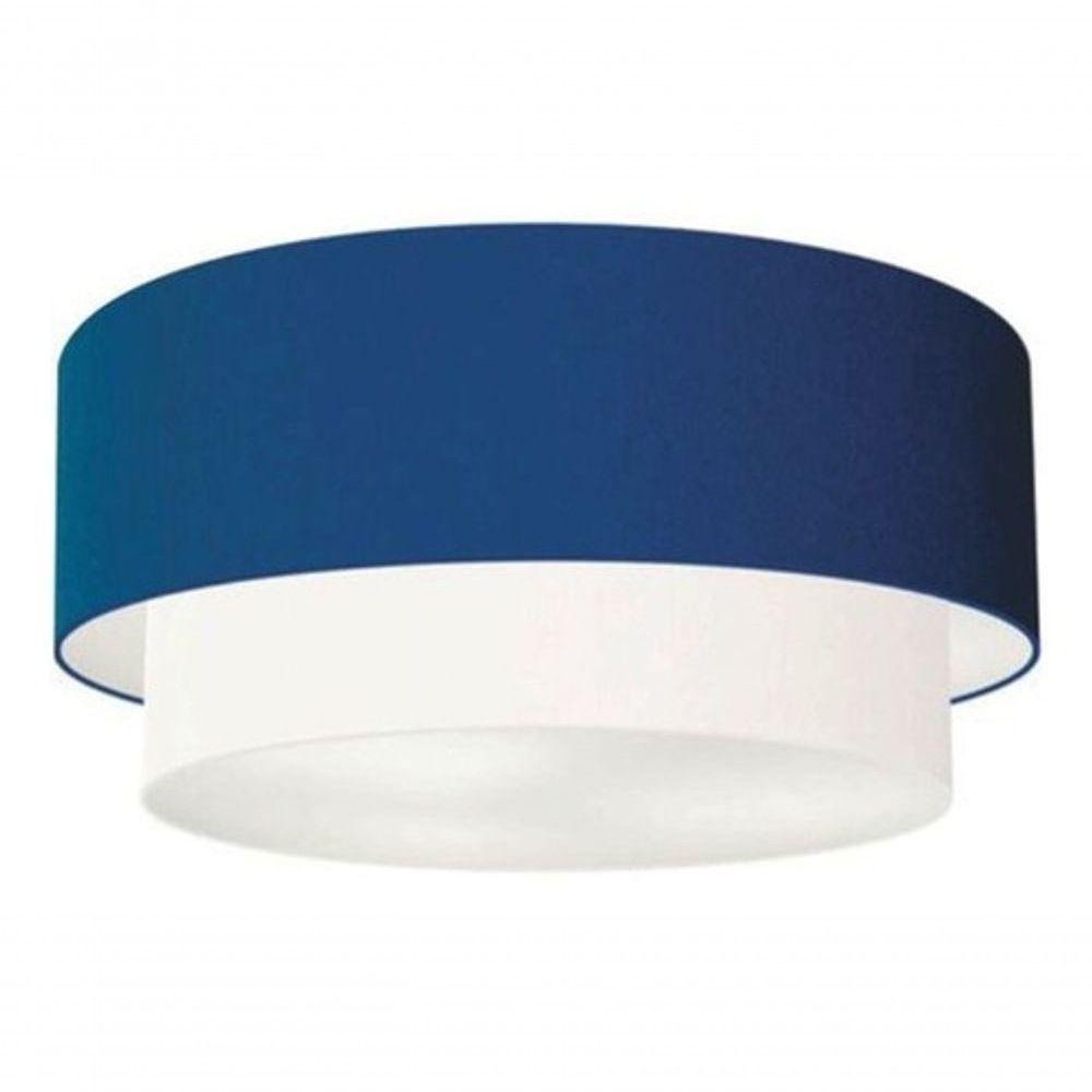 Plafon Duplo Cilíndrico Vivare Md-3017 Cúpula Tecido 50x40cm - Bivolt Azul-marinho-branco 127/220v - 3