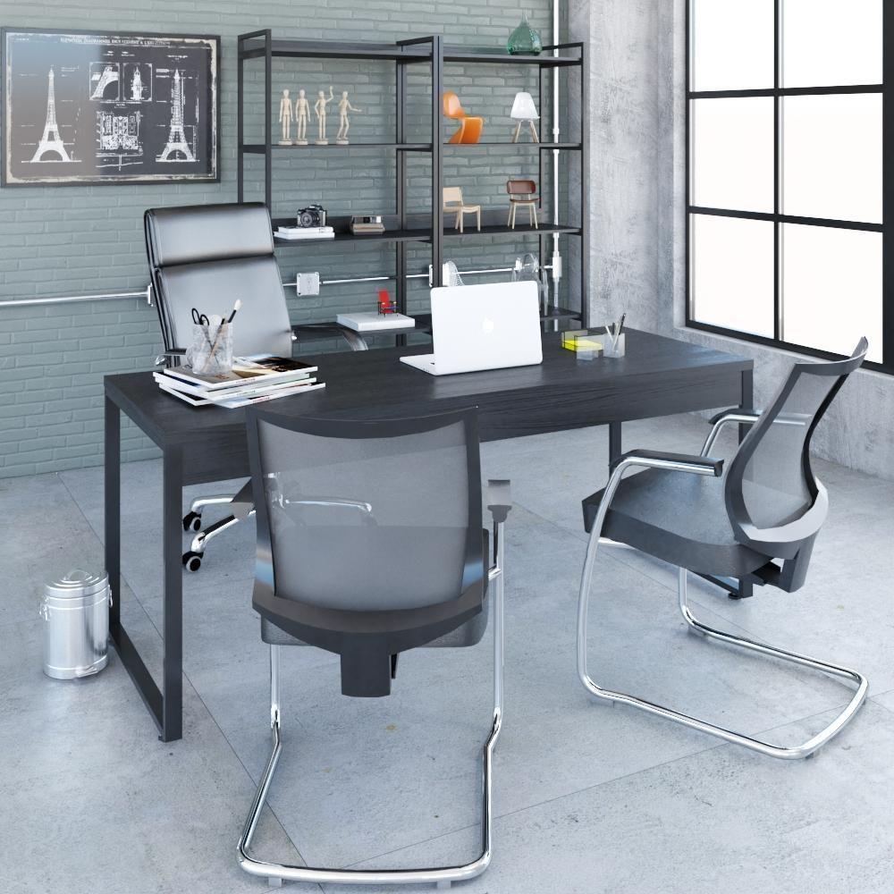 Mesa Kuadra Diretor 180x70x75cm Preto Ônix Estrutura Preta - 3