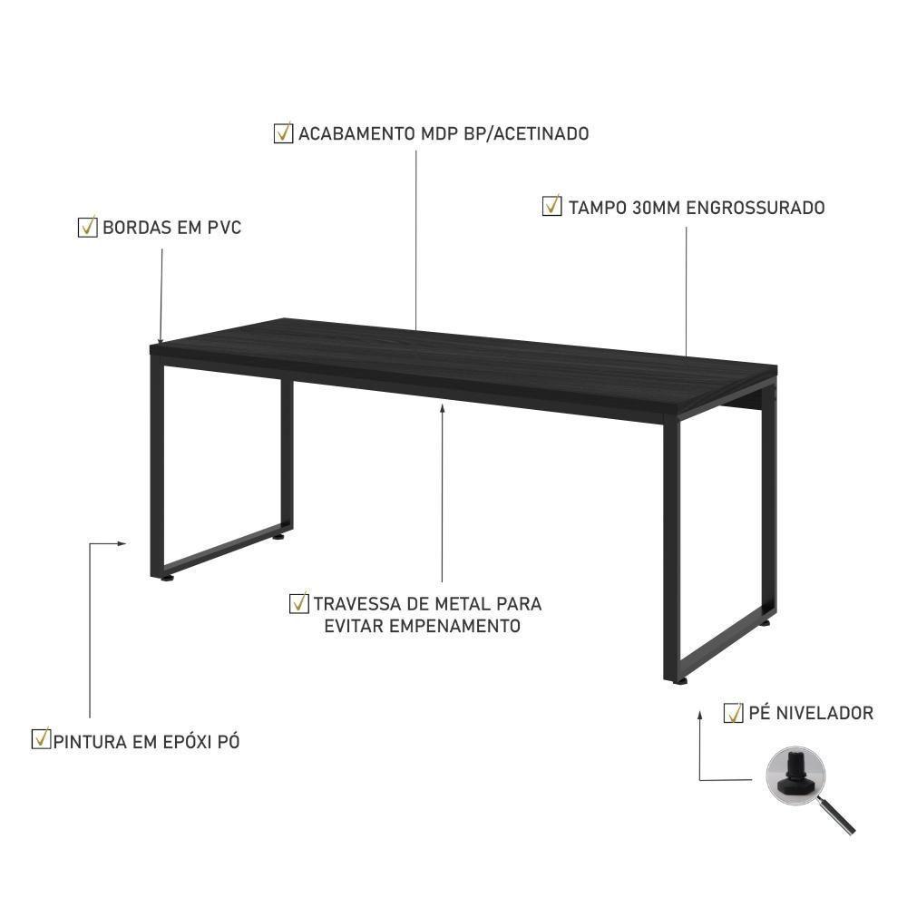 Mesa Kuadra Diretor 180x70x75cm Preto Ônix Estrutura Preta - 4