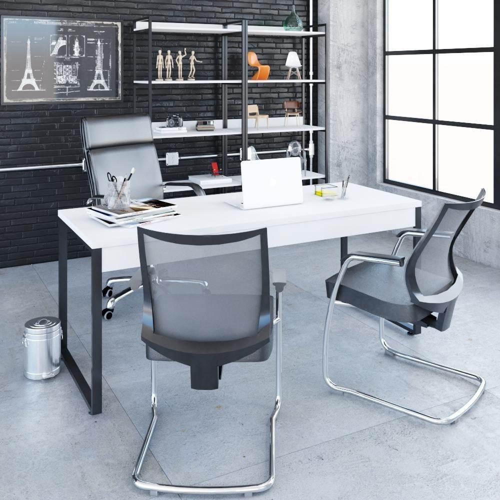 Mesa Kuadra Diretor 180x70x75cm Branco Chess Estrutura Preta - 3