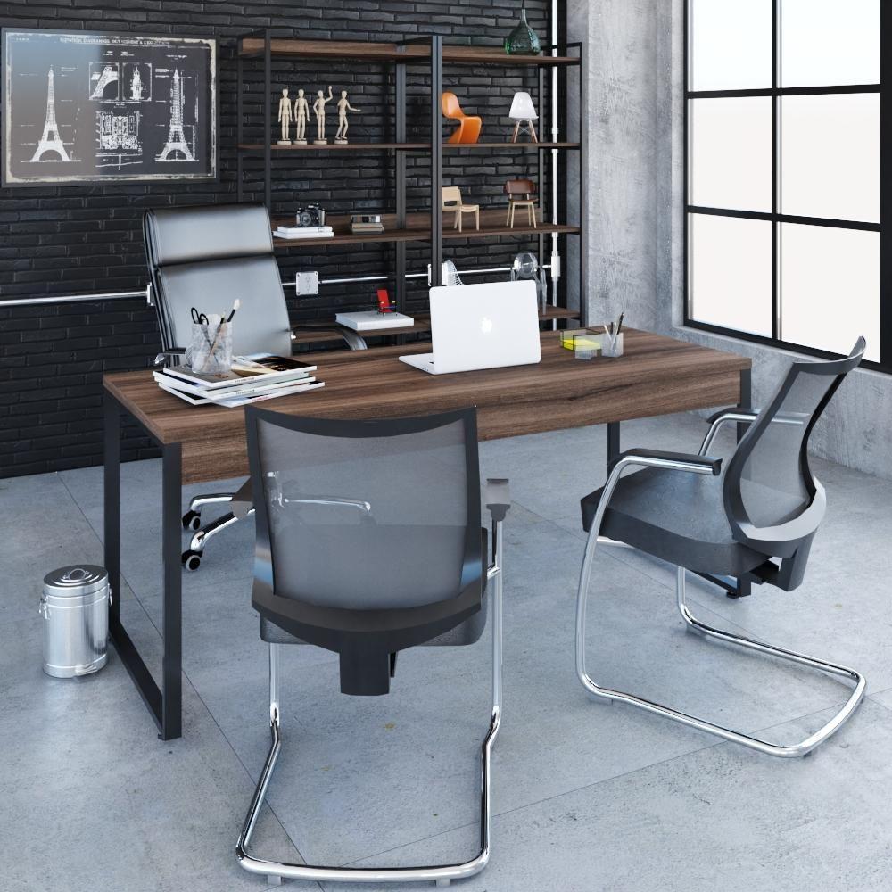 Mesa Kuadra Diretor 180x70x75cm Nogal Estrutura Preta - 3