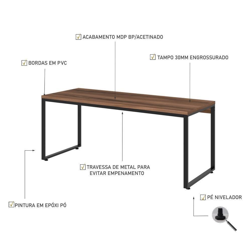 Mesa Kuadra Diretor 180x70x75cm Nogal Estrutura Preta - 4