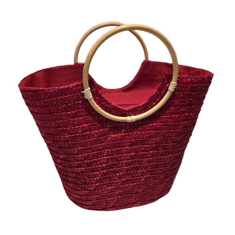 Bolsa Grande Cesta Alça Madeira Artesanal Praia Piscina Vinho - 1