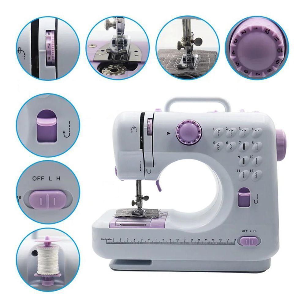 Mini Máquina De Costura 12 Pontos Portátil Tomada Pilha Branco - 5