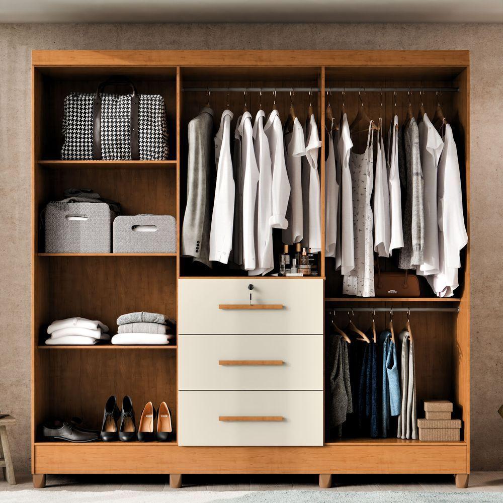 Guarda-roupa Casal 6 Portas 3 Gavetas Com Chave Mumbai Mdp Nature/off White - 2