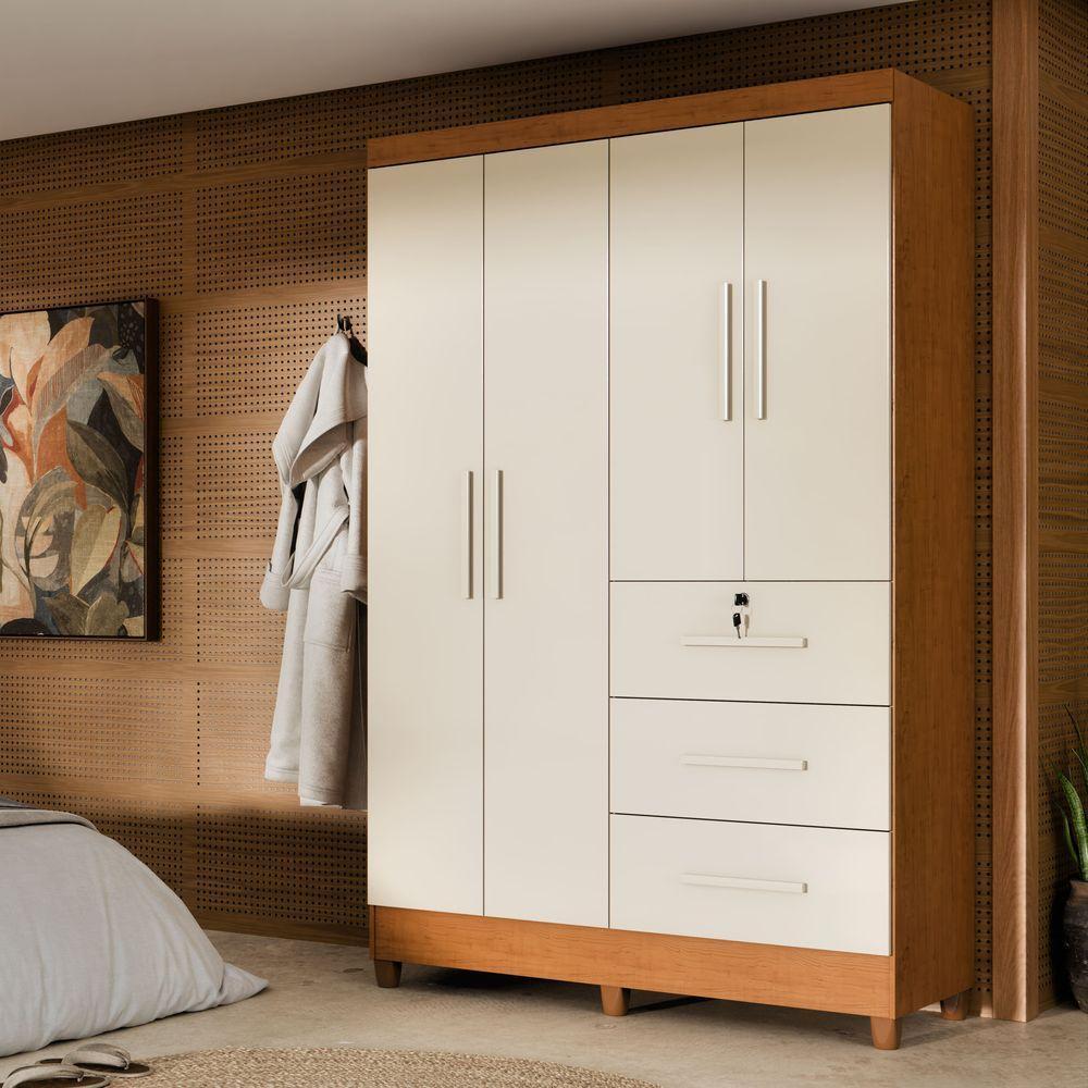Guarda-roupa Casal 4 Portas 3 Gavetas Com Chave Mumbai Mdp Nature/off White - 1