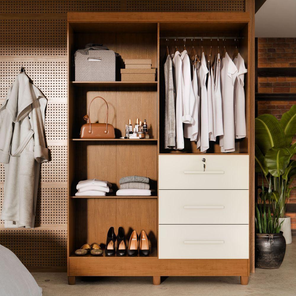 Guarda-roupa Casal 4 Portas 3 Gavetas Com Chave Mumbai Mdp Nature/off White - 2