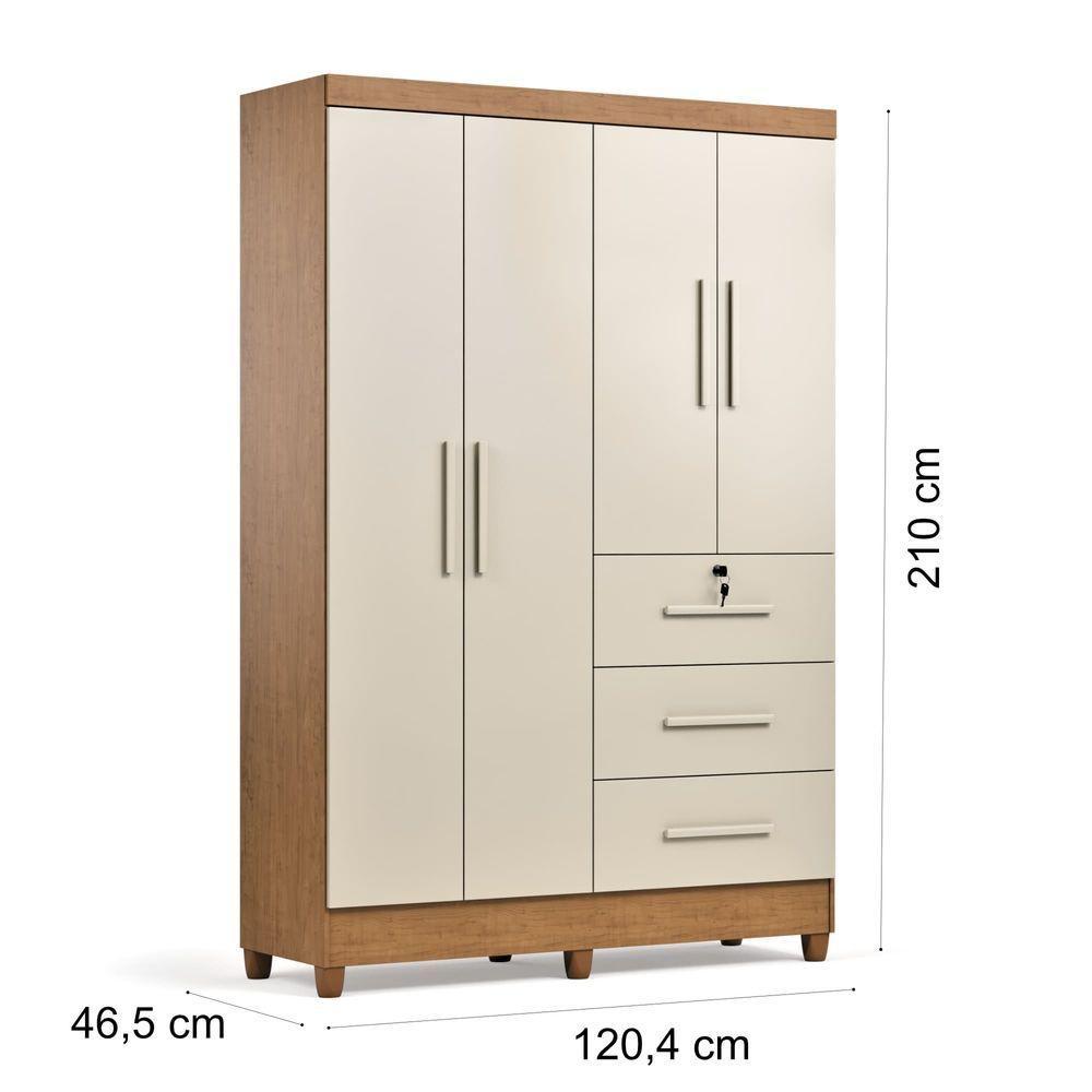 Guarda-roupa Casal 4 Portas 3 Gavetas Com Chave Mumbai Mdp Nature/off White - 6