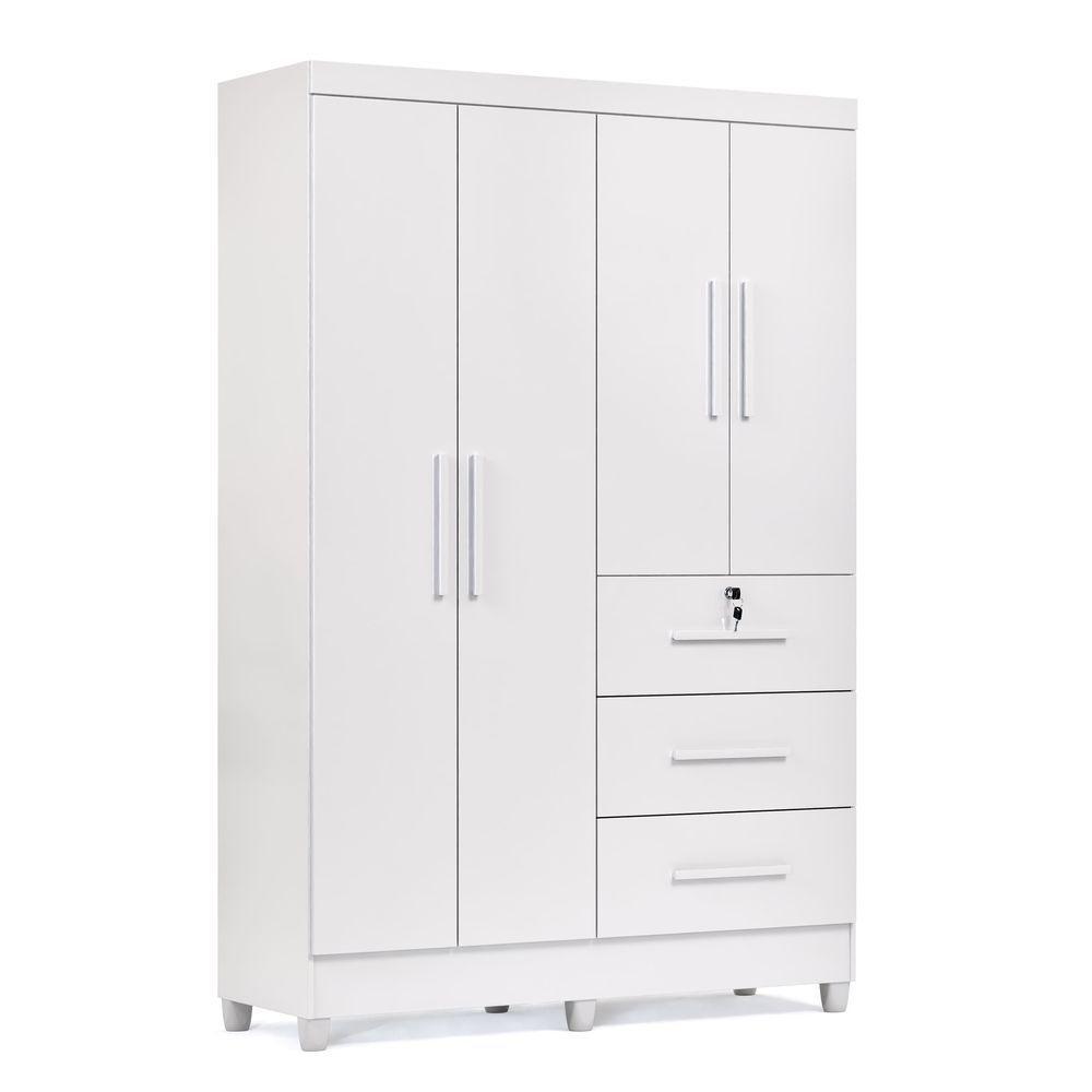 Guarda-roupa Casal 4 Portas 3 Gavetas Com Chave Mumbai Mdp Branco - 4