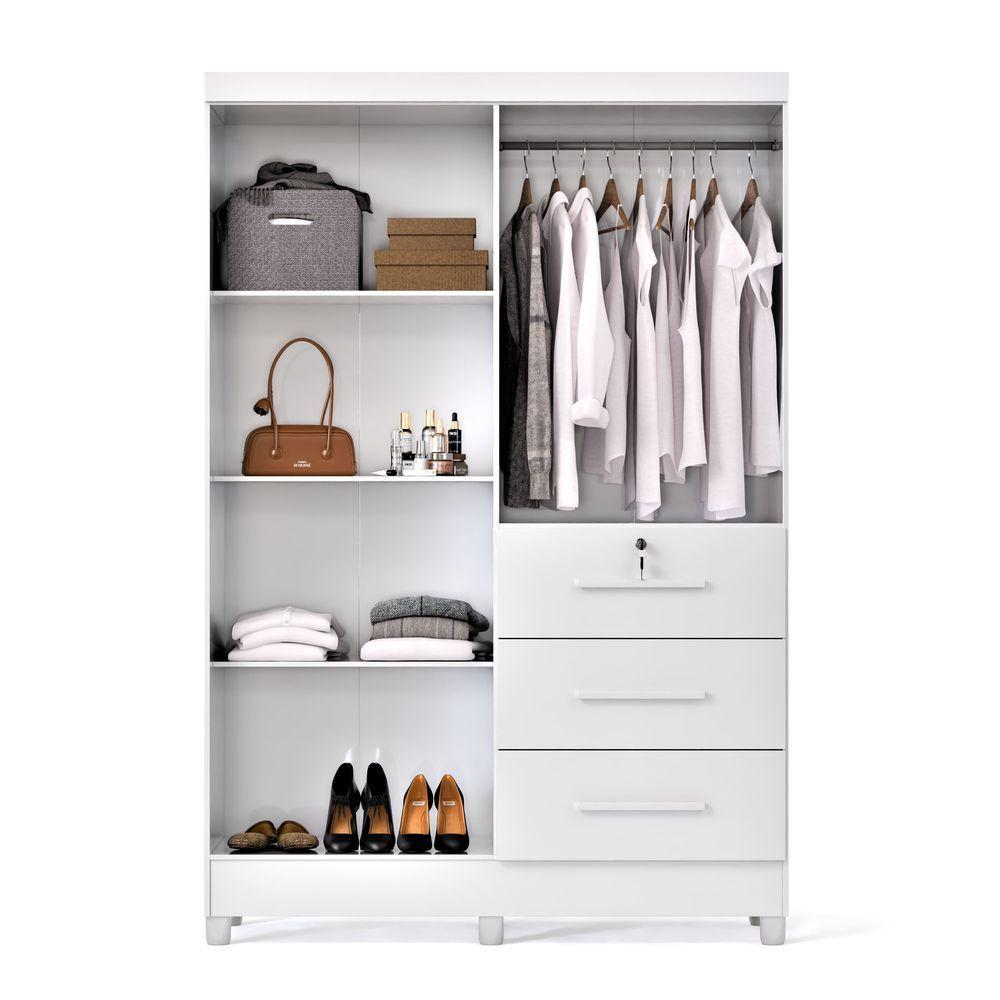 Guarda-roupa Casal 4 Portas 3 Gavetas Com Chave Mumbai Mdp Branco - 5