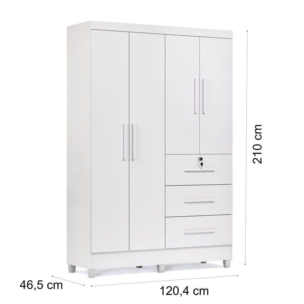 Guarda-roupa Casal 4 Portas 3 Gavetas Com Chave Mumbai Mdp Branco - 6