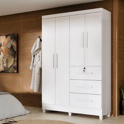 Guarda-roupa Casal 4 Portas 3 Gavetas Com Chave Mumbai Mdp Branco