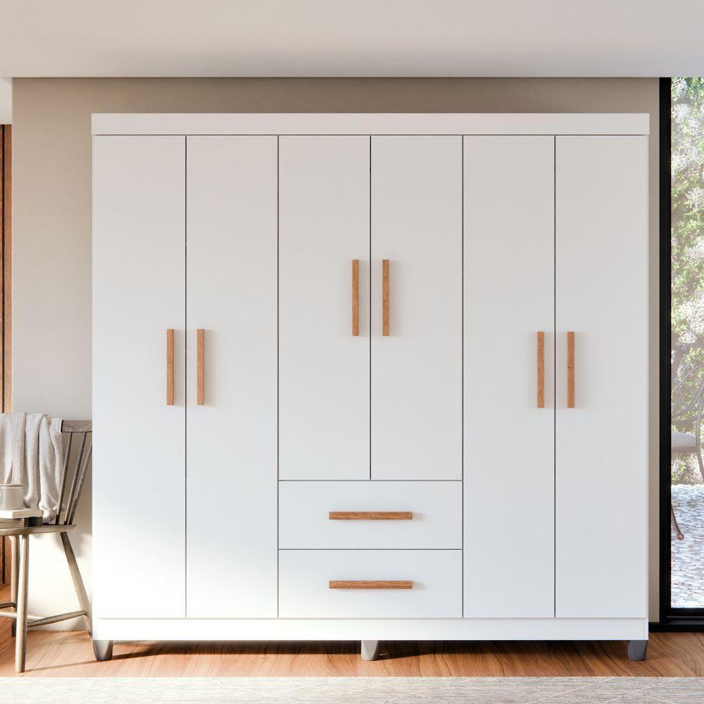 Guarda Roupa De Casal Lite 6 Portas Para Quarto Grande Com Cabideiro E Prateleiras Branco - 2