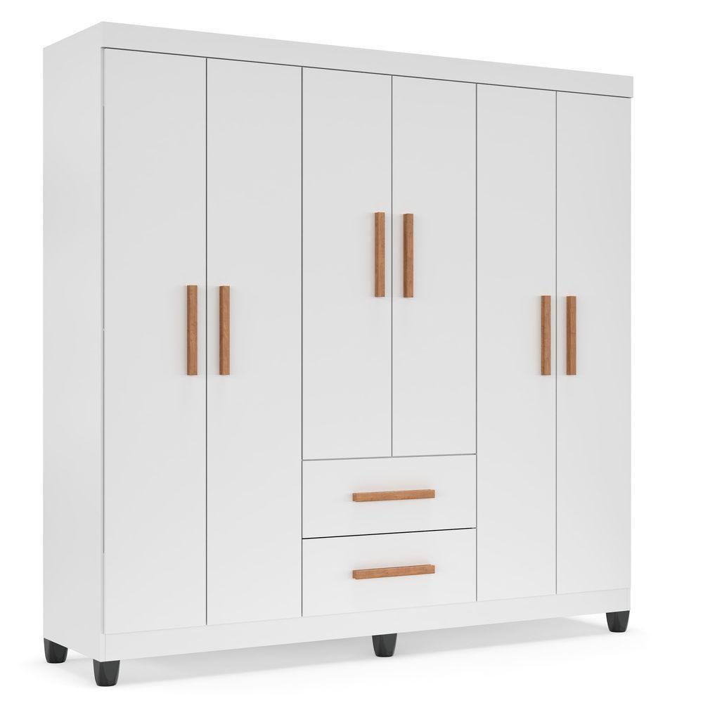Guarda Roupa De Casal Lite 6 Portas Para Quarto Grande Com Cabideiro E Prateleiras Branco - 3
