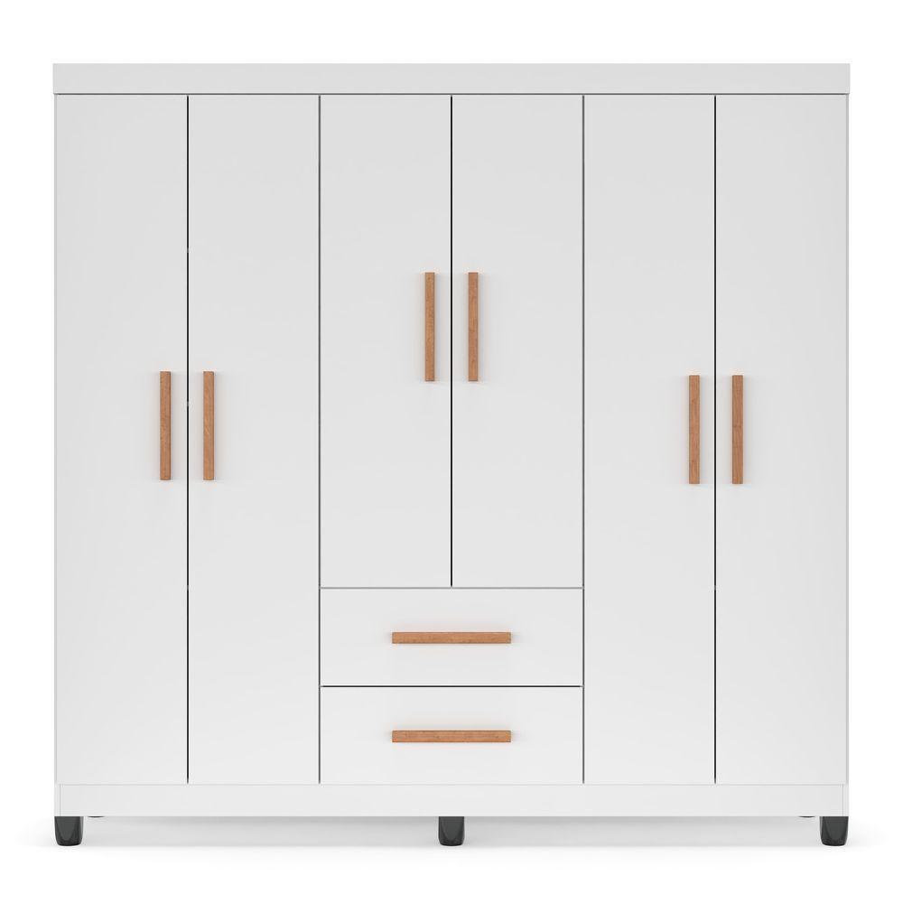 Guarda Roupa De Casal Lite 6 Portas Para Quarto Grande Com Cabideiro E Prateleiras Branco - 4