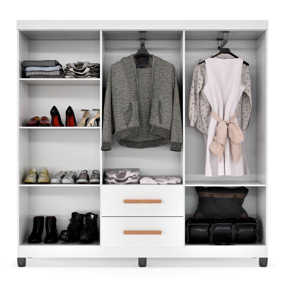 Guarda Roupa De Casal Lite 6 Portas Para Quarto Grande Com Cabideiro E Prateleiras Branco - 6