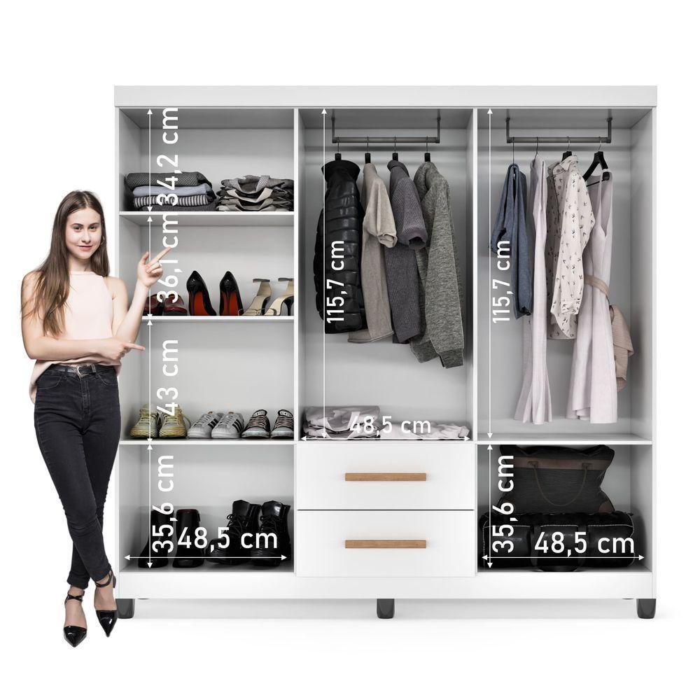 Guarda Roupa De Casal Lite 6 Portas Para Quarto Grande Com Cabideiro E Prateleiras Branco - 7