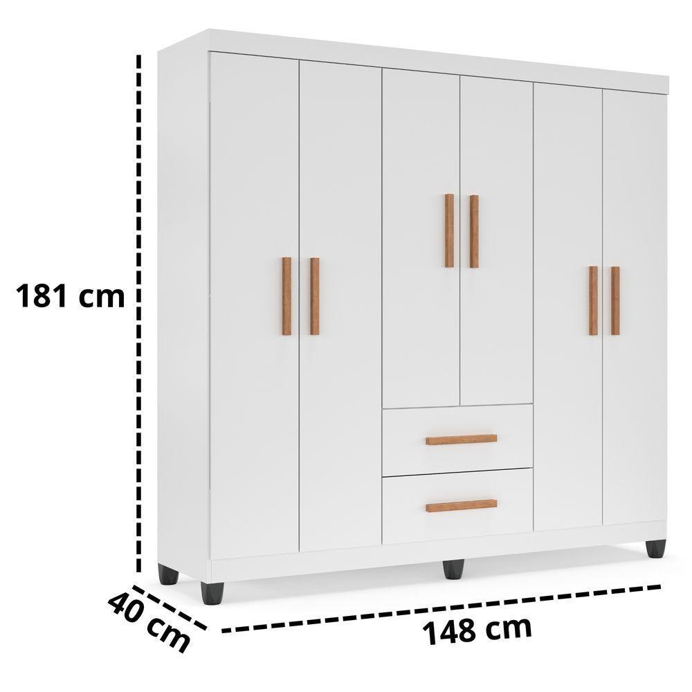 Guarda Roupa De Casal Lite 6 Portas Para Quarto Grande Com Cabideiro E Prateleiras Branco - 8