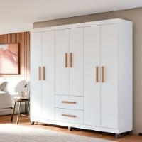 Guarda Roupa De Casal Lite 6 Portas Para Quarto Grande Com Cabideiro E Prateleiras Branco - 1
