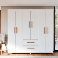 Guarda Roupa De Casal Lite 6 Portas Para Quarto Grande Com Cabideiro E Prateleiras Branco - 2