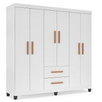 Guarda Roupa De Casal Lite 6 Portas Para Quarto Grande Com Cabideiro E Prateleiras Branco - 3