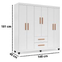 Guarda Roupa De Casal Lite 6 Portas Para Quarto Grande Com Cabideiro E Prateleiras Branco - 8
