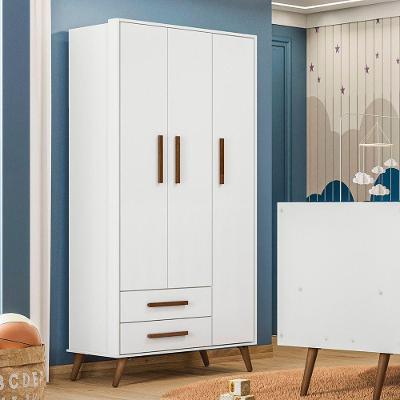Guarda Roupa Infantil Retrô 3 Portas E 2 Gavetas Branco