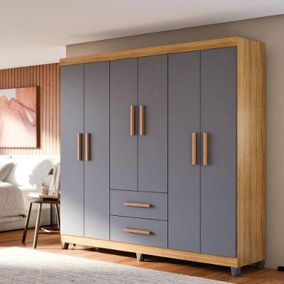 Guarda Roupa De Casal Lite 6 Portas Para Quarto Grande Com Cabideiro E Prateleiras Cinza Nature
