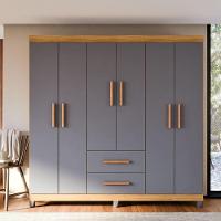 Guarda Roupa De Casal Lite 6 Portas Para Quarto Grande Com Cabideiro E Prateleiras Cinza Nature - 2