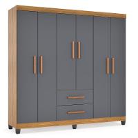 Guarda Roupa De Casal Lite 6 Portas Para Quarto Grande Com Cabideiro E Prateleiras Cinza Nature - 3