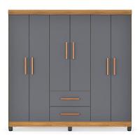 Guarda Roupa De Casal Lite 6 Portas Para Quarto Grande Com Cabideiro E Prateleiras Cinza Nature