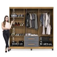 Guarda Roupa De Casal Lite 6 Portas Para Quarto Grande Com Cabideiro E Prateleiras Cinza Nature - 5