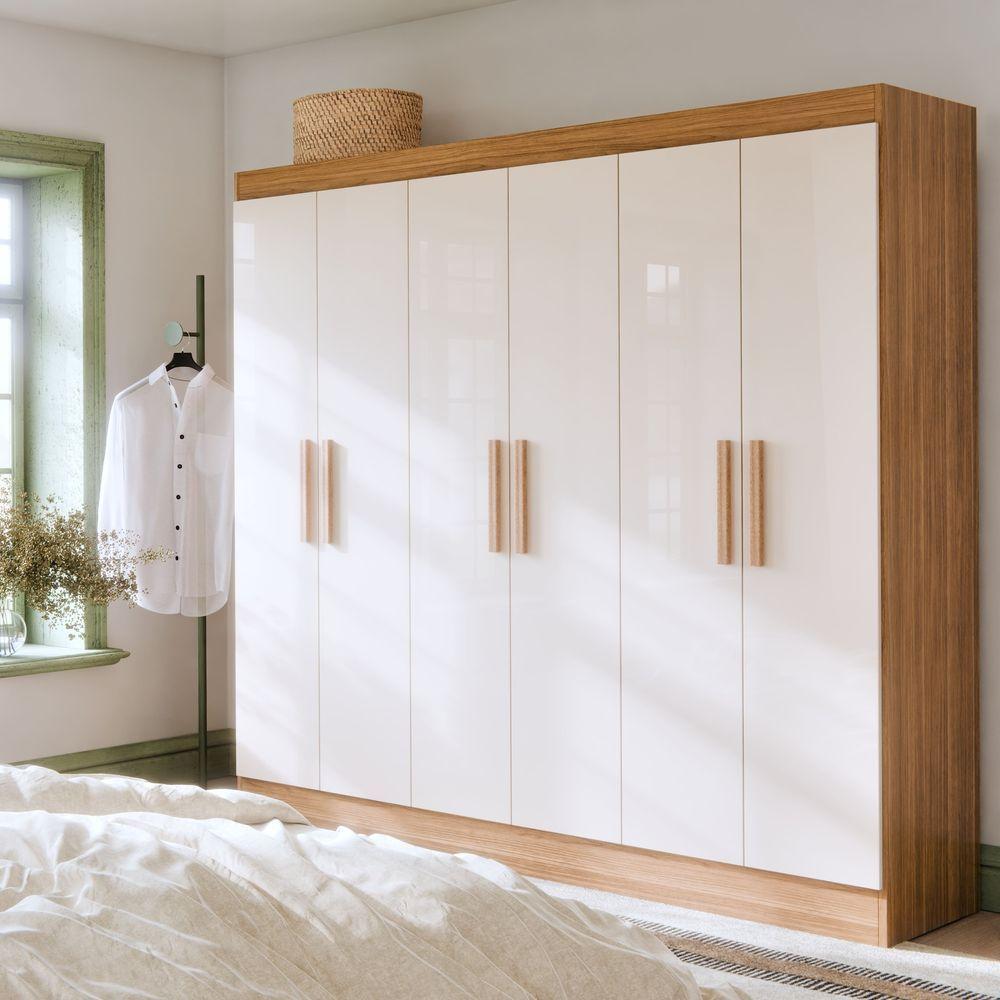 Guarda Roupa Casal 6 Portas Itália Com 2 Gavetas E Cabideiro Nature Off White - 1