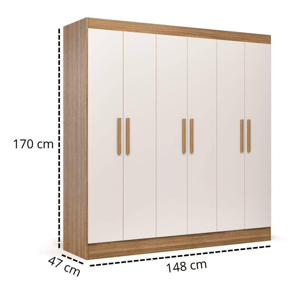 Guarda Roupa Casal 6 Portas Itália Com 2 Gavetas E Cabideiro Nature Off White - 7