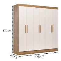 Guarda Roupa Casal 6 Portas Itália Com 2 Gavetas E Cabideiro Nature Off White - 7