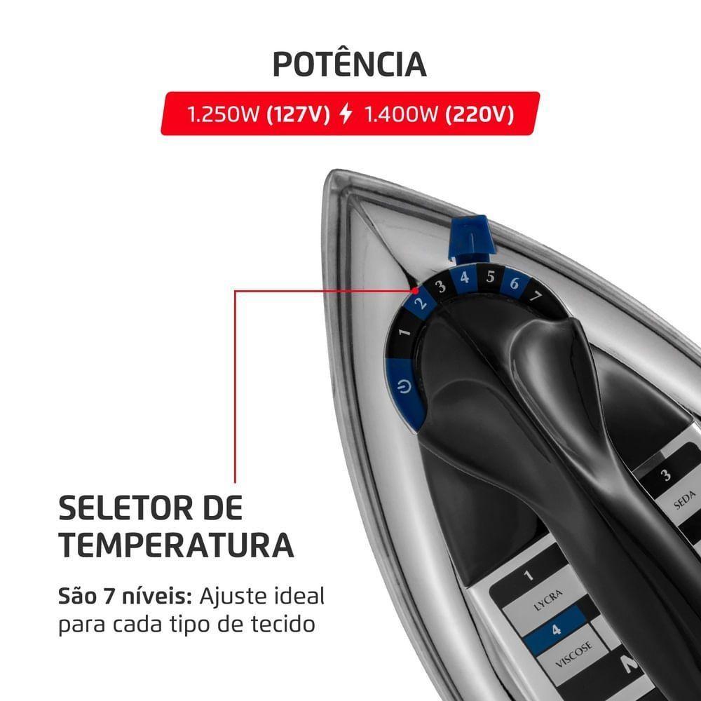 Ferro A Seco Mondial Preto E Cromado 1400W FS-01-BI 220V - 3