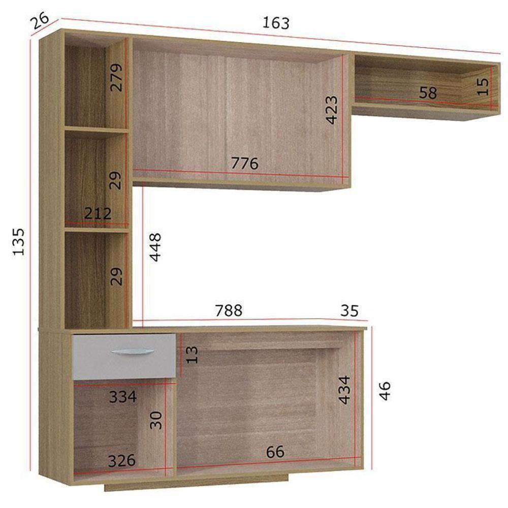 Cozinha Com Balcão Isis 163 Cm Damasco Ripado Off White - Poquema - 5