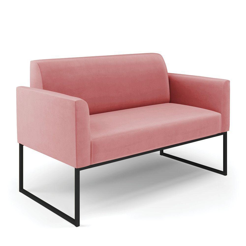 Sofá Namoradeira Base Industrial Preto Marisa Suede Rosê - 1