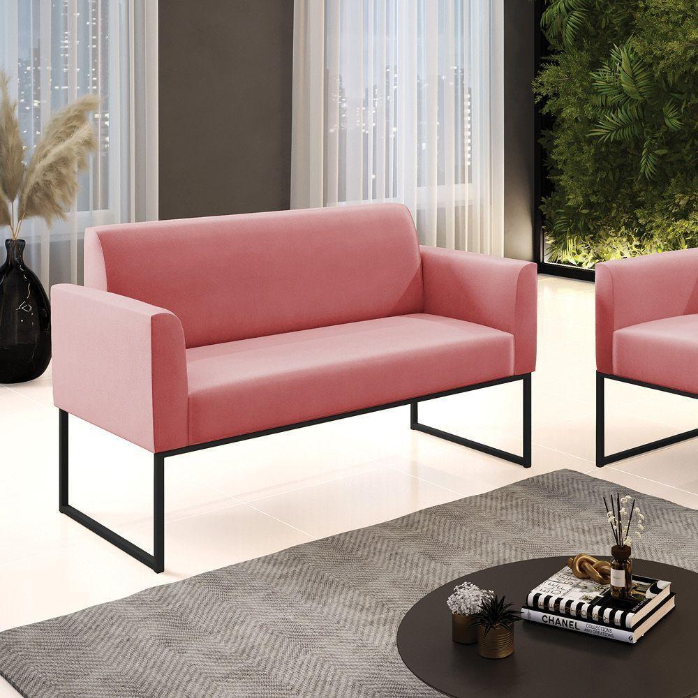 Sofá Namoradeira Base Industrial Preto Marisa Suede Rosê - 6